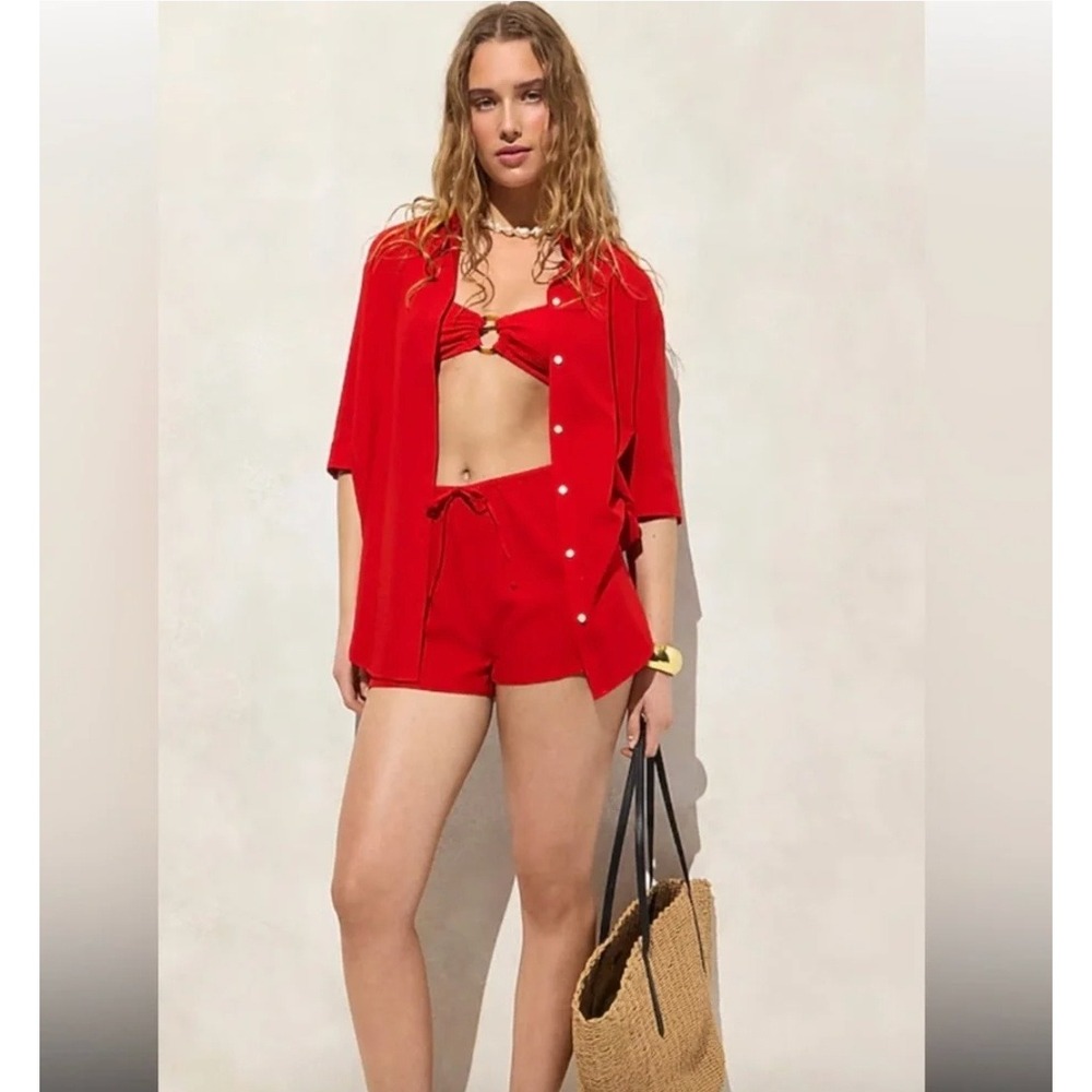 J.Crew Airy Gauze Button-Up Shirt Red‎ C1257 Womens Small NWT *flaw*